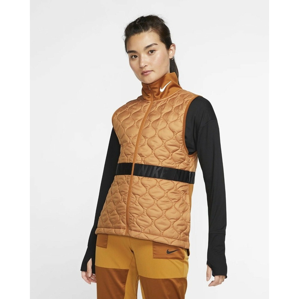 Nike Aerolayer Running Vest Womens Large Orange Quilted Full Zip BV3869-891